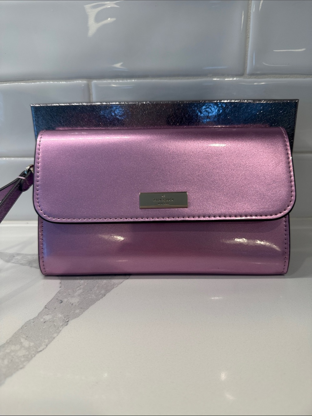 kate spade metallic quartz pink wristlet crossbody